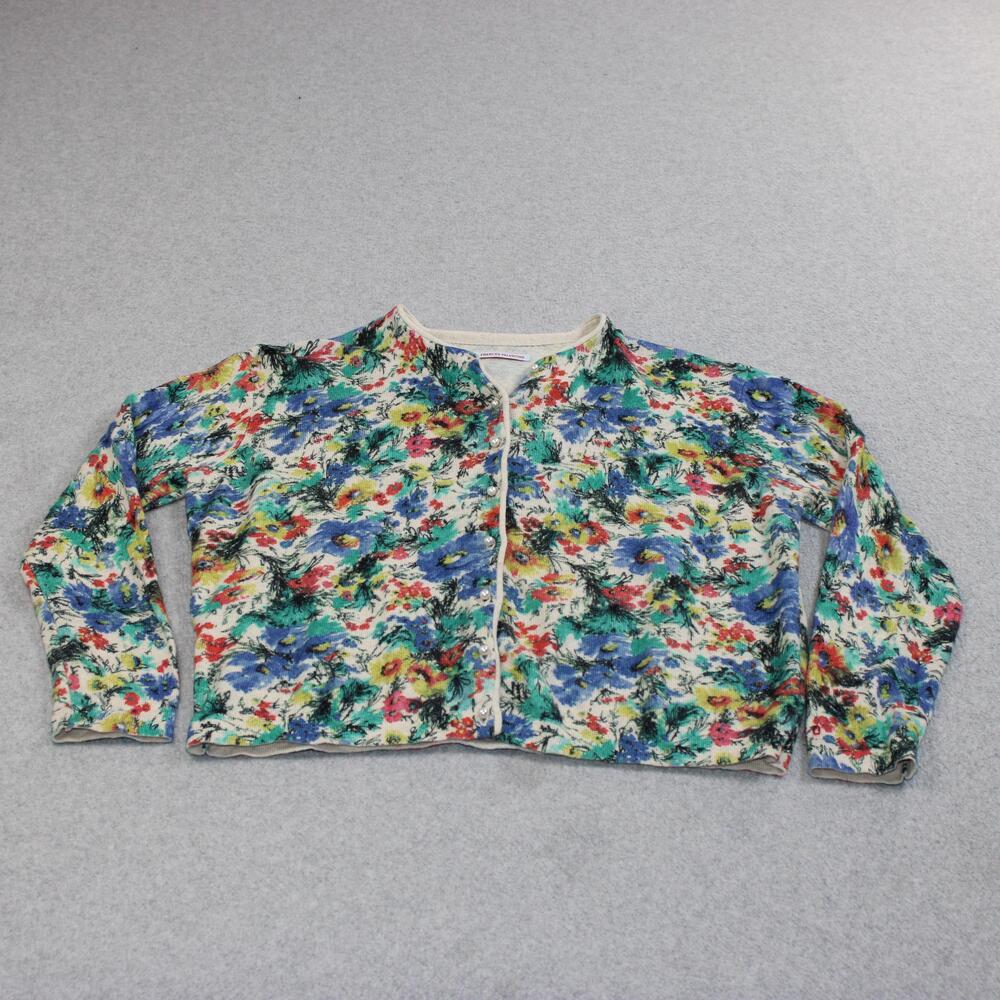 Frances Valentine Sweater Women XS Multicolor Floral Cardigan Pearl Button Twee